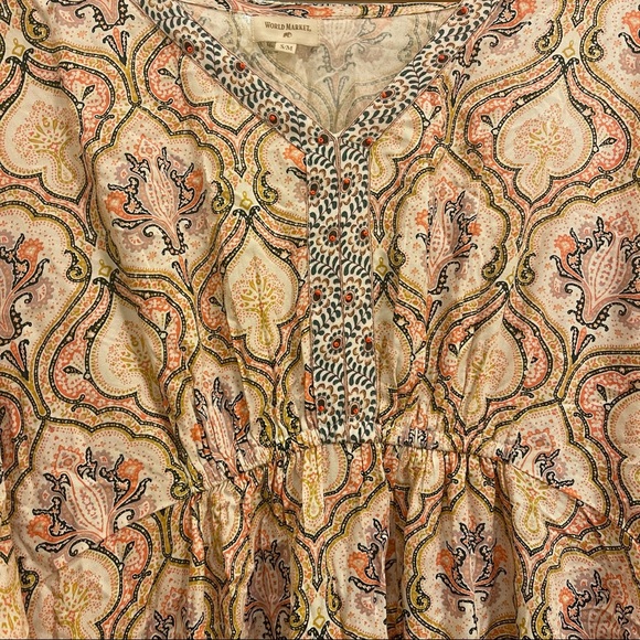 Women’s World Market Bohemian Maxi Dress Empire Waist and Bell Sleeves - Picture 3 of 5